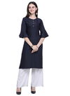 Dark Blue Velentino Embellished Beautiful Designer Three Fourth Hand Kurti With White Plazzo 445