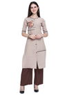 Cream Colour Velentino Casual Wear Work Kurti With Brown Plazzo 444