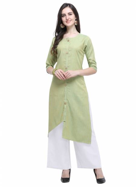 Light Green Rayon two Ton Slub Velentino Designer Party Wear Casual Wear Embroidery And Embellished Work Stylish Kurtis With Plazzo 449