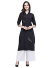 Black two Ton Slub Rayon Designer Velentino Party Wear Casual Wear Embroidery And Embellished Work Stylish Kurtis With Plazzo 448