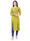 Green Velentino Heavy Rayon Hot Fix Butta Handwork Work Latest Designer Party Wear Stylish Kurtis 407