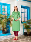 Green Festival Latest Design Velentino Jam Silk Party Wear Casual Hand Work Stylish Kurtis 455
