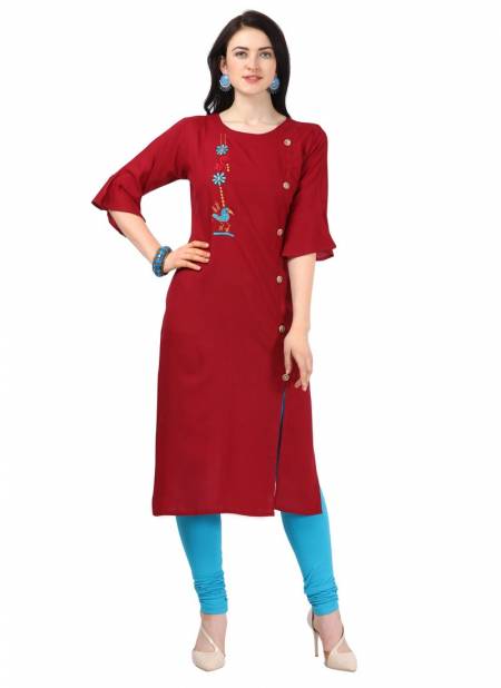 Red Designer Cotton Velentino Latest Heavy Rayon Stylish Party Wear Kurtis Collection SL04