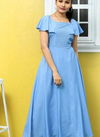 Sky Blue Velentino Latest Heavy Crepe Embellished Work Party Wear Long Kurtis Stylish Look Collections VD01