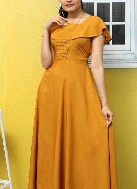 Yellow Velentino Latest Heavy Crepe Embellished Work Party Wear Designer Long Kurtis Stylish Look Collections VD04