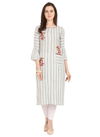 White And Blue Velentino Rayon Jari Lining Designer Hand Embroidery Work Party Wear Kurtis 459