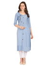 Sky Blue Designer Rayon Jari Lining Hand Embroidery Work Casual Stylish Elegant Kurtis 463