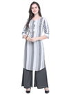 White And Grey Color Velentino Rayon Strips Print Stylish Kurtis Collections 437
