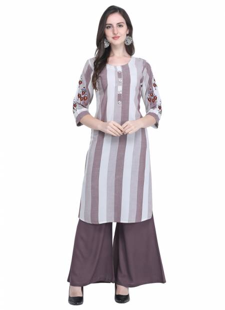 White And Wine Color Velentino Rayon Strips printed Party Wear Kurtis 440