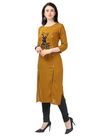 Yellow Velentino Designer 14 KG Rayon Hot Fix Butta Work Elegant Designer Party Wear Stylish Kurtis 412