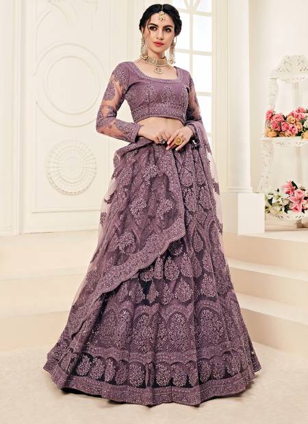 Violet Soft Net with Silk Satin Alizeh Wedding Wear Designer Heavy Party Wear and Bridal Lehenga Choli 1002B Catalog