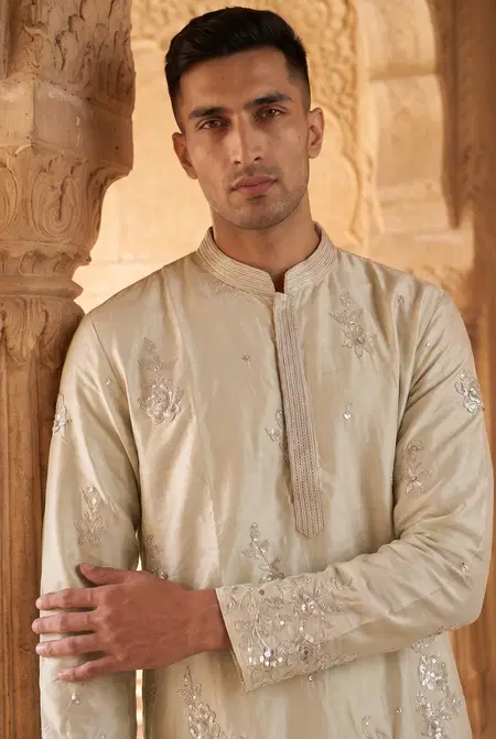  Silver Color Outluk Wedding Vol 46 Silk Embroidered Pintex Work Kurta With Pajama Manufacturers 4601 