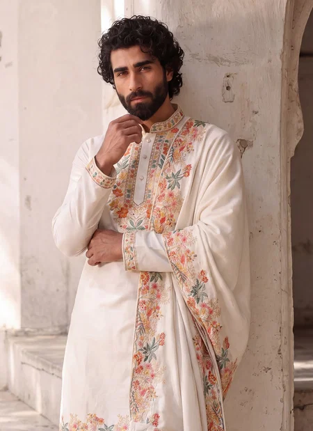 White Color Outluk Wedding Vol 46 Silk Embroidered Pintex Work Kurta With Pajama Manufacturers 4603