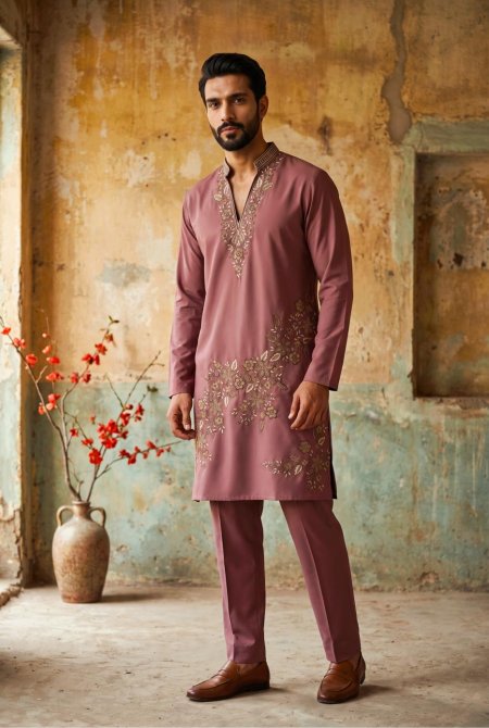 Peach Outluk Wedding Vol 54 Heavy Lachaka Mens Kurta With Pajama 5408 