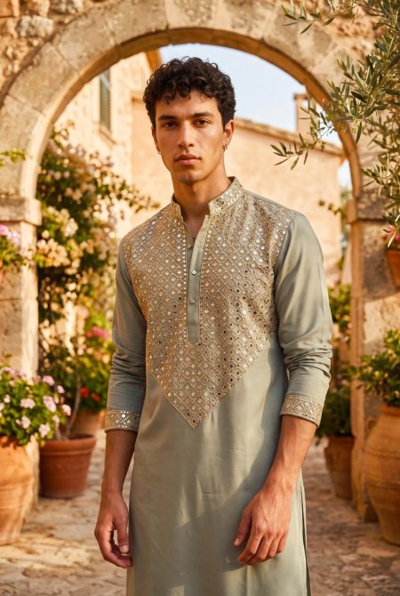  Light Green Outluk Wedding Vol 54 Heavy Lachaka Mens Kurta With Pajama 5409 