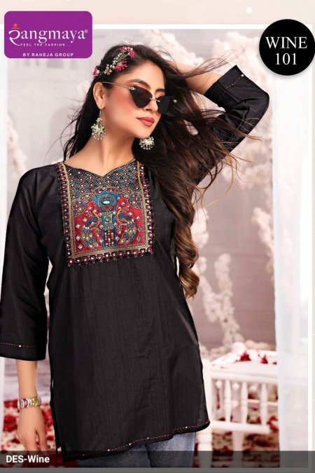Wine By Rangmaya Cotton With Work Ladies Top
