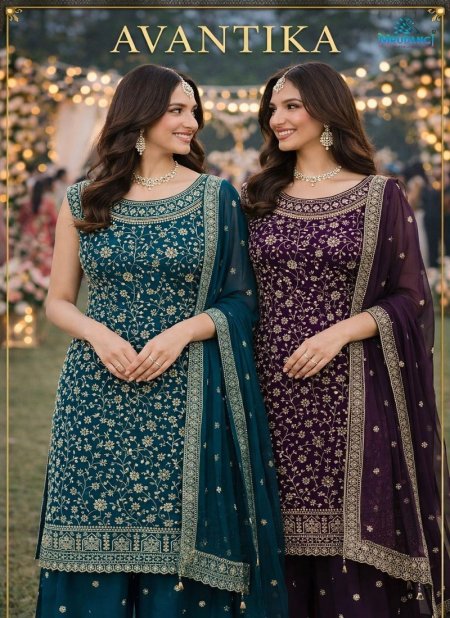 Avantika By Mrudangi Premium Georgette Embroidered Plazzo Suits