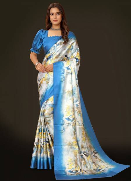 White And Blue Colour Aaradhna Vol 5 Ethnic Wear Wholesale Printed Saree Catalog 5004