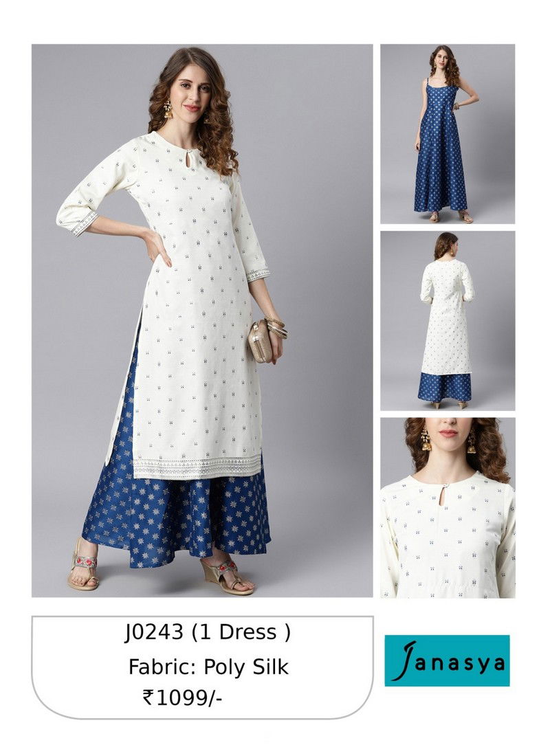 White And Blue Colour Janasya Designer Kurti Catalog 243