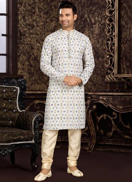 White And Blue Colour Outluk 115 Festive Wear Mens Kurta Pajama Catalog 115007