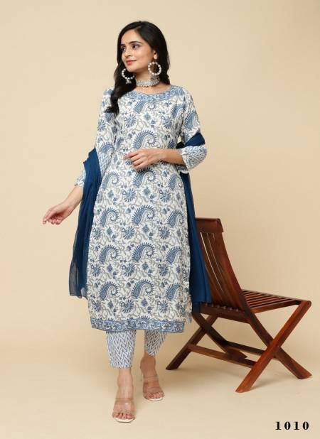 White And Blue Colour Tanisha Vol 2 By Stylishta Cotton Printed Kurti With Bottom Dupatta Orders In India 1010