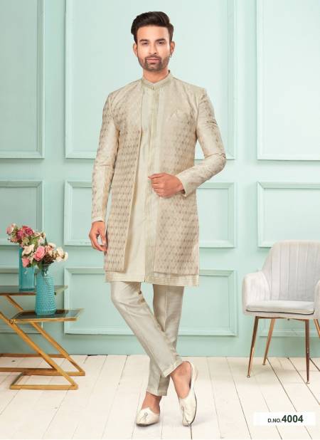 White And Gold Colour GS Fashion Function Wear Mens Designer Indo Western Exporters In India 4004