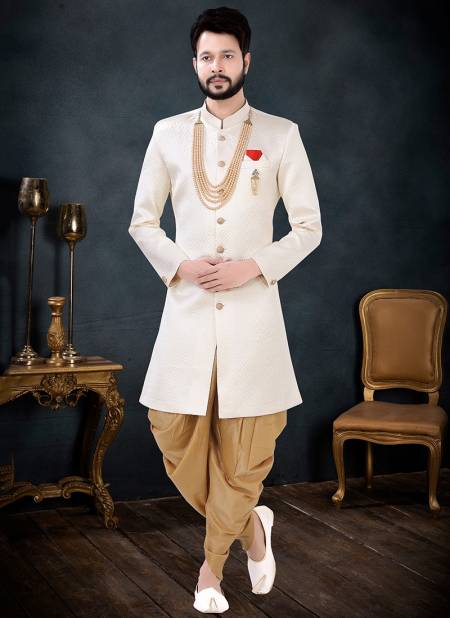 White And Gold Party Wear Mens Wholesale Indo Western 1729
