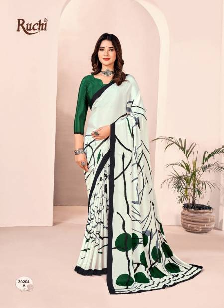 White And Green Colour Vivanta Silk 28th Edition By Ruchi Printed Silk Crepe Saree Wholesalers in Delhi 30204-A