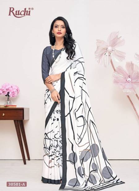 White And Grey Colour Vivanta Silk 31st Edition By Ruchi 30501A To 30506B Saree Manufacturers 30501A Catalog