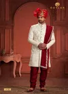 White And Maroon Colour Outluk Wedding Collection Vol 14 Pure Silk Mens Wear Sherwani Wholesale Online 14010