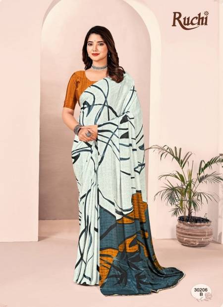 White And Mastard Colour Vivanta Silk 27th Edition By Ruchi Printed Silk Crepe Saree Wholesalers in Delhi 30206-B