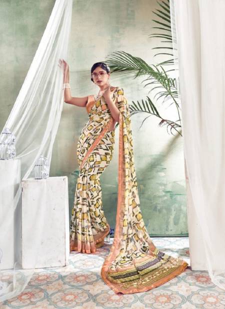 White And Peach Colours By Mahamani Creation Daily Wear Printed Heavy waitless Saree Orders in India 1002
