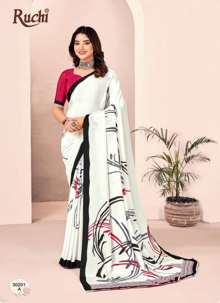 White And Pink Colour Vivanta Silk 28th Edition By Ruchi Printed Silk Crepe Saree Wholesalers in Delhi 30201-A