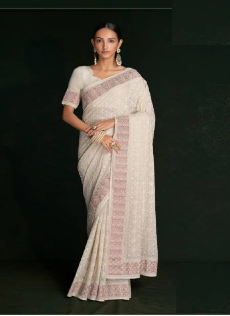 White And Pink Swarna Vol 5 By Arya Party Wear Saree Catalog 46003