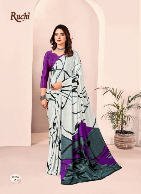 White And Purple Colour Vivanta Silk 27th Edition By Ruchi Printed Silk Crepe Saree Wholesalers in Delhi 30206-A