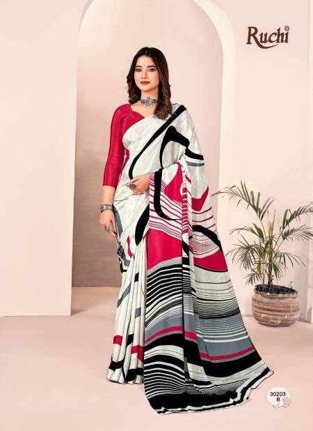 White And Rani Pink Colour Vivanta Silk 28th Edition By Ruchi Printed Silk Crepe Saree Wholesalers in Delhi 30203-B