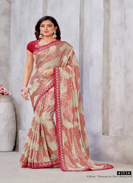 White And Red Colour Aakansha By Mahotsav Georgette Zari Jacquard Party Wear Sarees Wholesale Market In Surat 43534