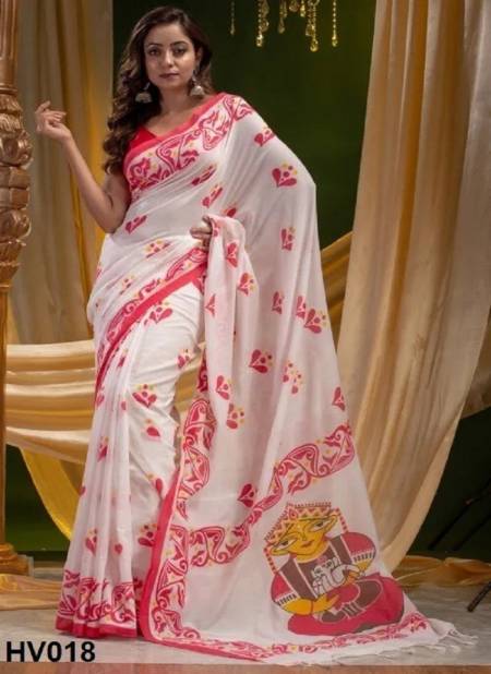 White And Red Colour Linen Jumka Vol 2 By Fashion Berry Printed Sarees Exporters In India HV018