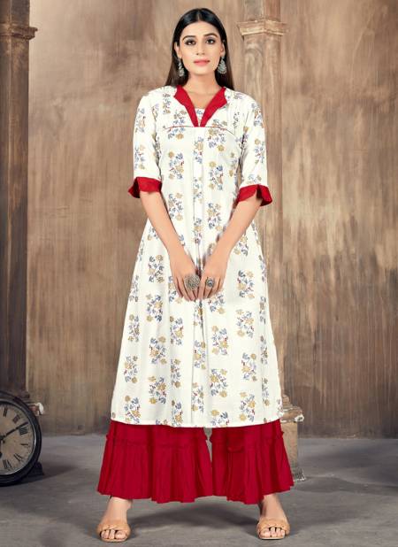 White And Red Colour Seema Ethnic Wear Wholesale Kurti With