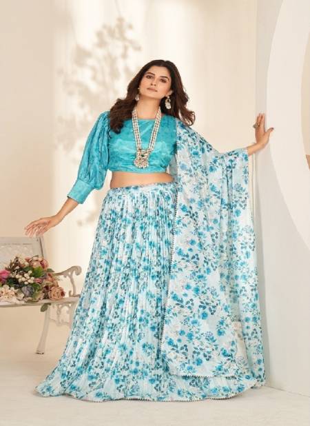 White And Sky Colour Valisha By Kamakshi Printed Organza Lehenga Choli Wholesale Shop In Surat 2007