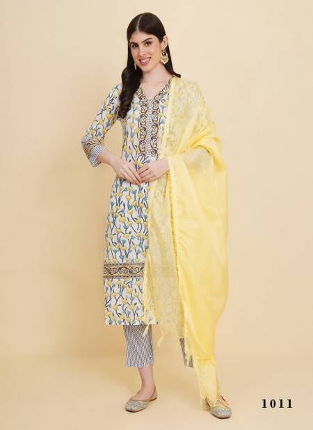 White And Yellow Colour Tanisha Vol 2 By Stylishta Cotton Printed Kurti With Bottom Dupatta Orders In India 1011