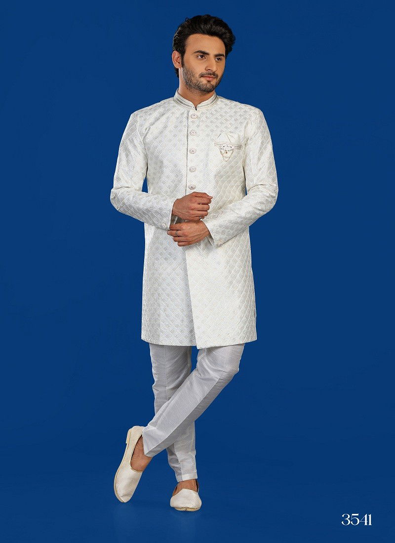 White Colour 1646 3 Occasion Wear Mens Indo Western Exporters In India 3541