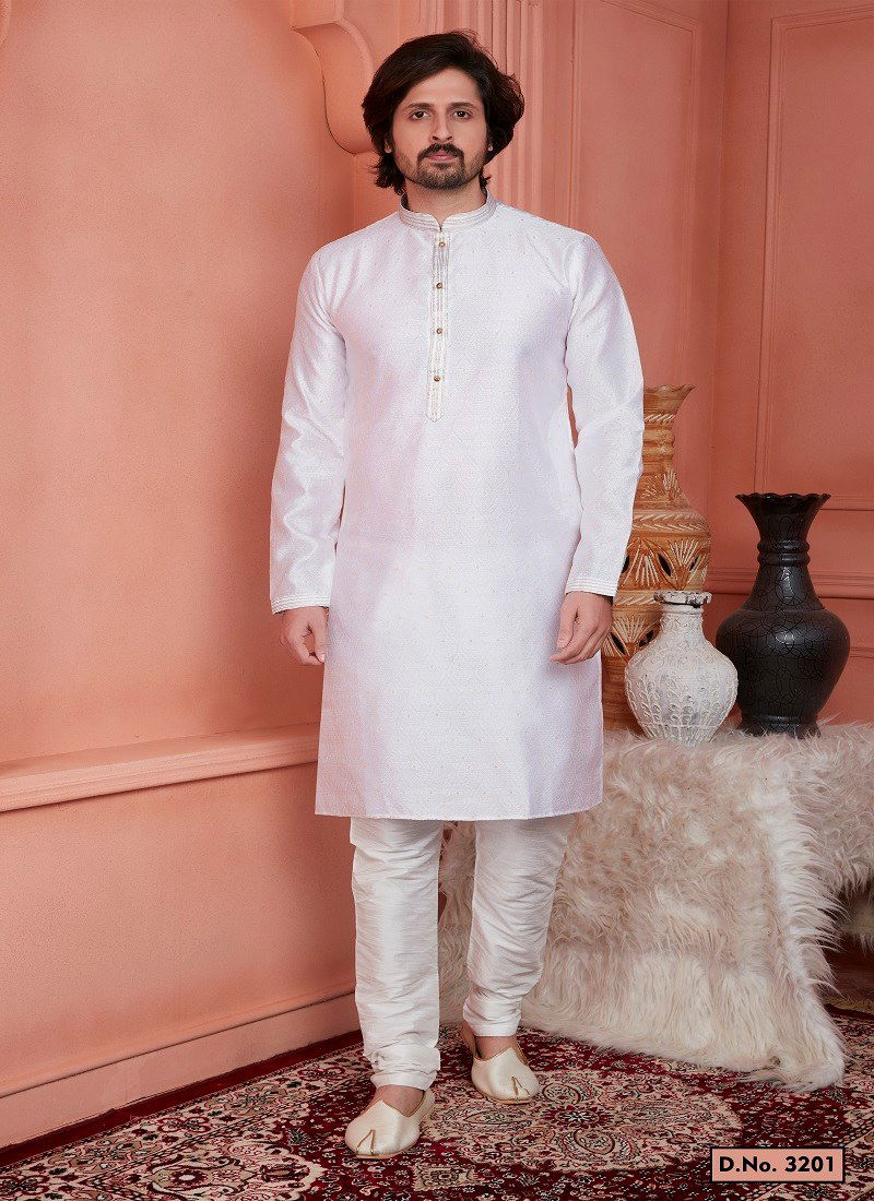 White Colour 1659 Function Wear Mens Indo Western Surat Wholesale Market 3201