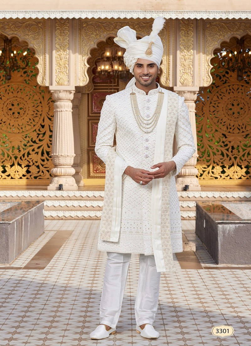 White Colour 1660 Function Wear Mens Sherwani Surat Orders In India 3301