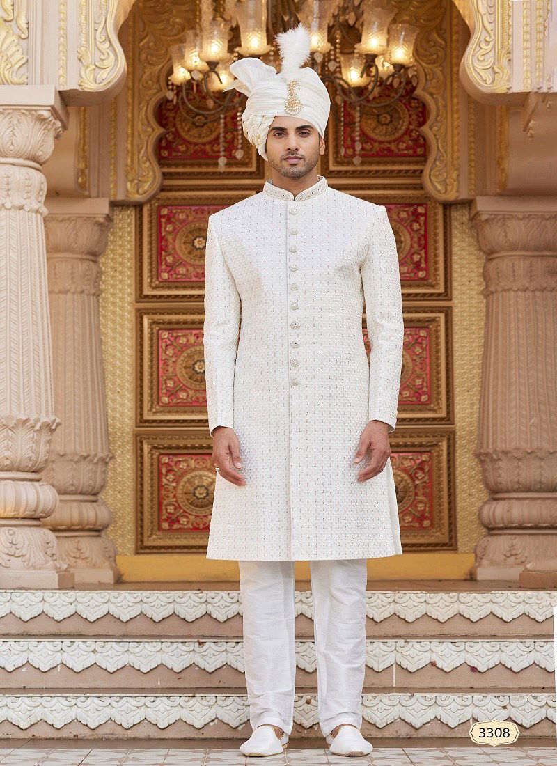 White Colour 1660 Function Wear Mens Sherwani Surat Orders In India 3308