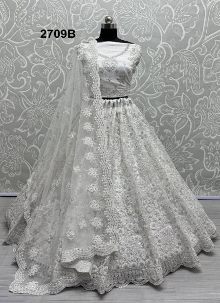 White Colour 2709 A And B by Anjani Art Heavy Net Embroidery Bridal Lehenga Choli Wholesale Shop In Surat 2709B
