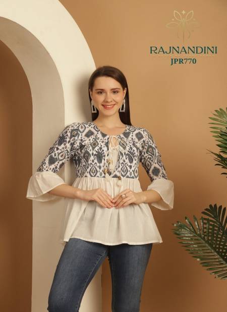 White Colour Aaradhya Vol 23 By Rajnandini Cambric Cotton Printed Tops Orders In India JPR770