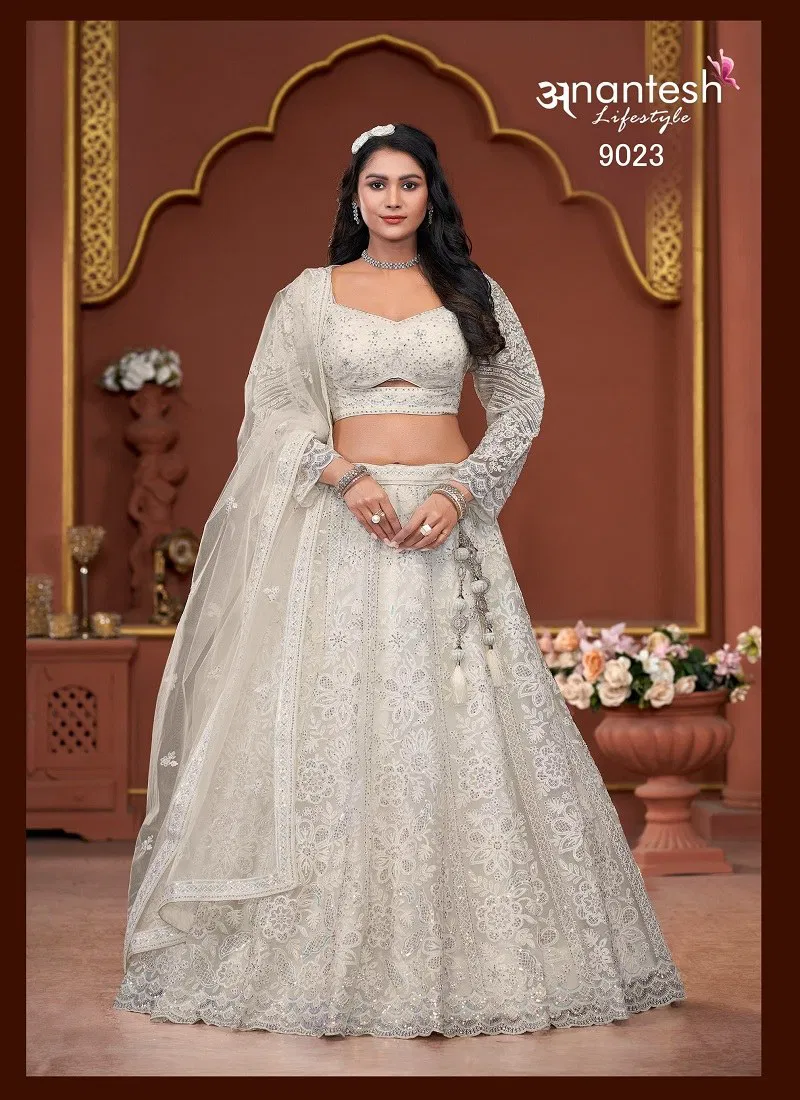 White Colour Bridal Couture 2024 By Anantesh Engagement Designer Lehenga Choli Orders In India 9023