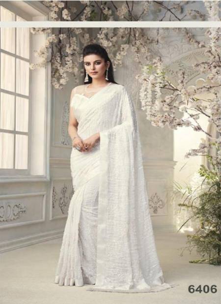 White Colour Crystal Vol 2 By TFH Party Wear Saree Catalog 6406