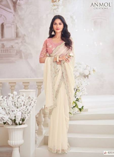 White Colour Exotique Vol 5 By Anmol Embroidery Saree Wholesale Online 9203